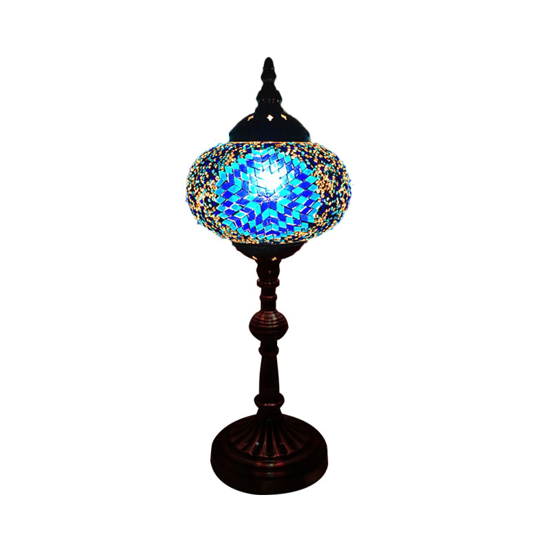 Single Light Desk Lighting Antique Elliptical Stained Glass Night Table Light in White/Red/Blue for Bedroom Clearhalo 'Lamps' 'Table Lamps' Lighting' 1950385