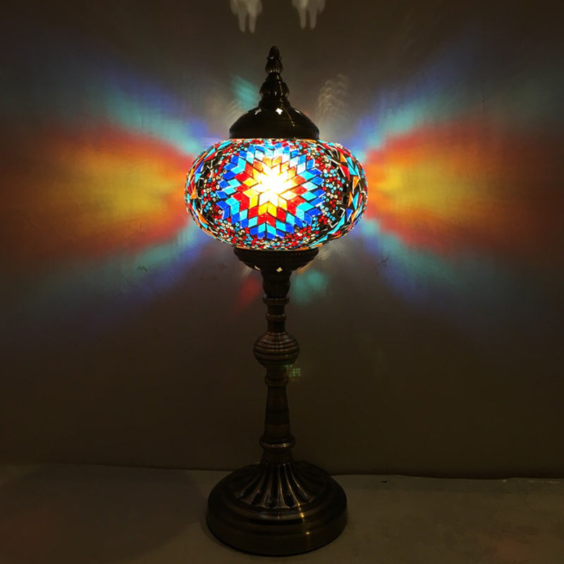 Single Light Desk Lighting Antique Elliptical Stained Glass Night Table Light in White/Red/Blue for Bedroom Clearhalo 'Lamps' 'Table Lamps' Lighting' 1950386