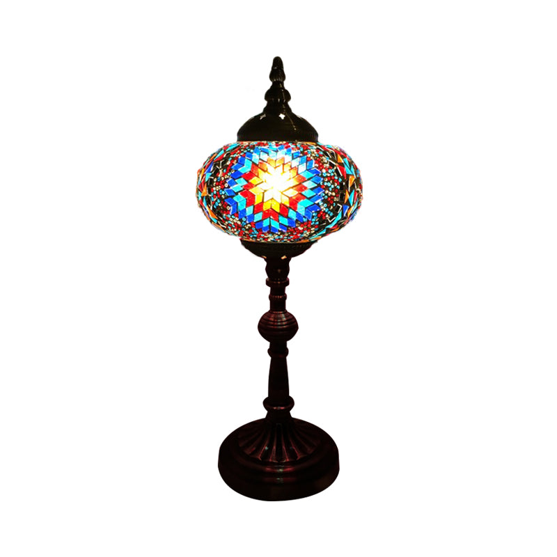 Single Light Desk Lighting Antique Elliptical Stained Glass Night Table Light in White/Red/Blue for Bedroom Orange Red Clearhalo 'Lamps' 'Table Lamps' Lighting' 1950387
