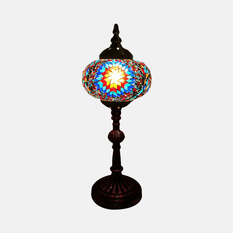 Single Light Desk Lighting Antique Elliptical Stained Glass Night Table Light in White/Red/Blue for Bedroom Clearhalo 'Lamps' 'Table Lamps' Lighting' 1950388