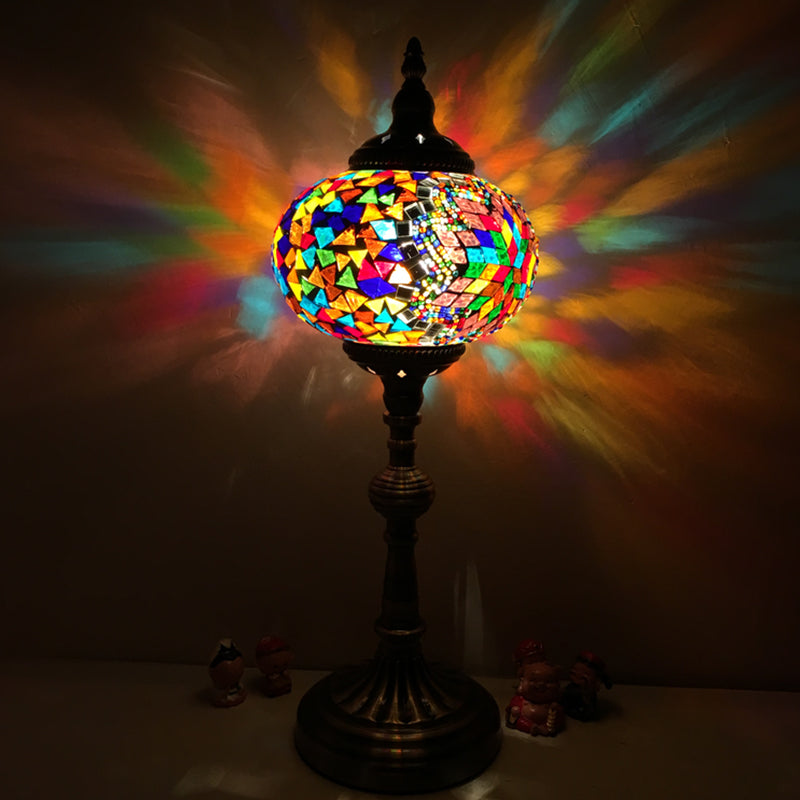 Single Light Desk Lighting Antique Elliptical Stained Glass Night Table Light in White/Red/Blue for Bedroom Clearhalo 'Lamps' 'Table Lamps' Lighting' 1950389