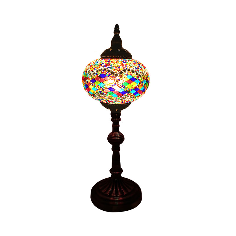Single Light Desk Lighting Antique Elliptical Stained Glass Night Table Light in White/Red/Blue for Bedroom Red-Yellow-Blue-Green Clearhalo 'Lamps' 'Table Lamps' Lighting' 1950393