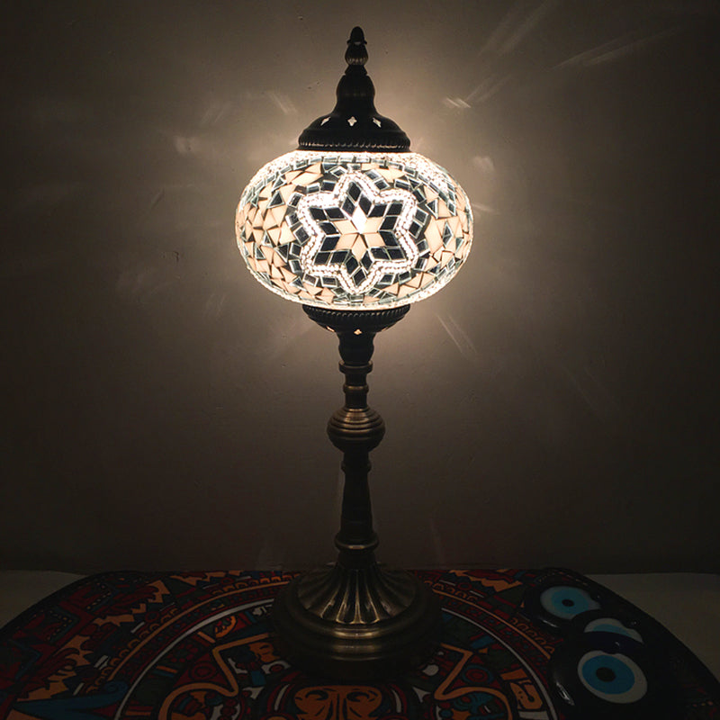 Single Light Desk Lighting Antique Elliptical Stained Glass Night Table Light in White/Red/Blue for Bedroom Clearhalo 'Lamps' 'Table Lamps' Lighting' 1950395