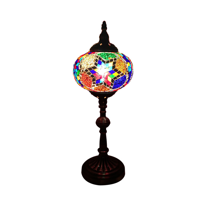 Single Light Desk Lighting Antique Elliptical Stained Glass Night Table Light in White/Red/Blue for Bedroom Yellow-Green Clearhalo 'Lamps' 'Table Lamps' Lighting' 1950399