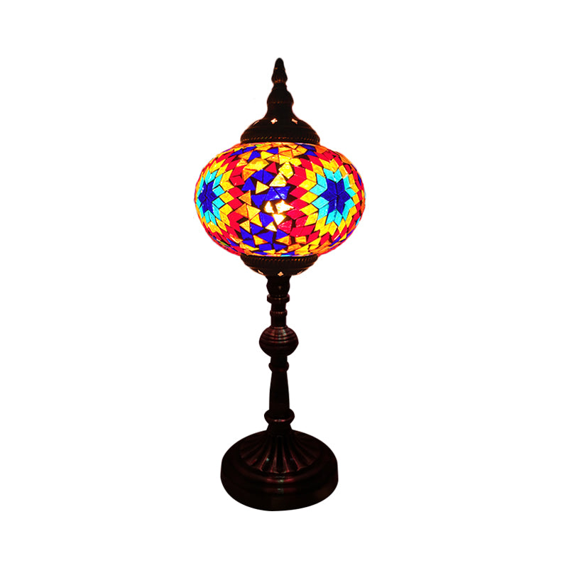 Single Light Desk Lighting Antique Elliptical Stained Glass Night Table Light in White/Red/Blue for Bedroom Red Clearhalo 'Lamps' 'Table Lamps' Lighting' 1950402