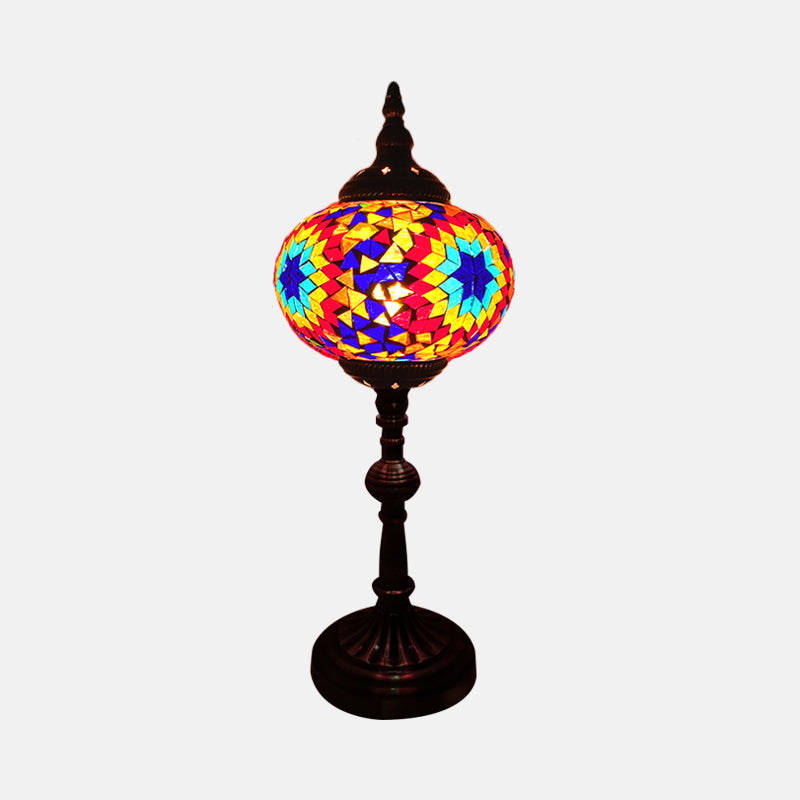 Single Light Desk Lighting Antique Elliptical Stained Glass Night Table Light in White/Red/Blue for Bedroom Clearhalo 'Lamps' 'Table Lamps' Lighting' 1950403
