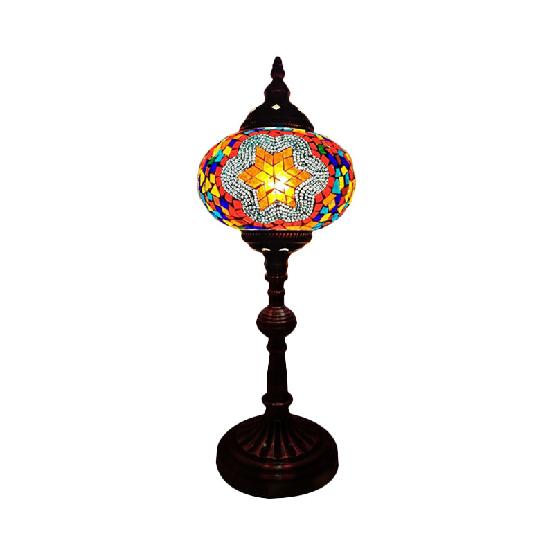 Single Light Desk Lighting Antique Elliptical Stained Glass Night Table Light in White/Red/Blue for Bedroom Orange-Yellow Clearhalo 'Lamps' 'Table Lamps' Lighting' 1950405