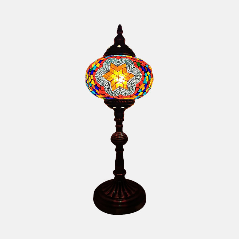 Single Light Desk Lighting Antique Elliptical Stained Glass Night Table Light in White/Red/Blue for Bedroom Clearhalo 'Lamps' 'Table Lamps' Lighting' 1950406