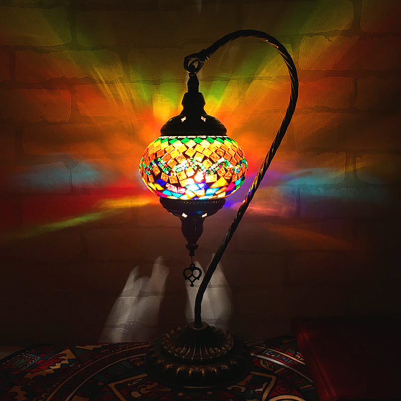 Curved Arm Bedroom Table Light Retro Stained Art Glass Single Bulb White/Yellow/Orange Nightstand Lamp Clearhalo 'Lamps' 'Table Lamps' Lighting' 1950421