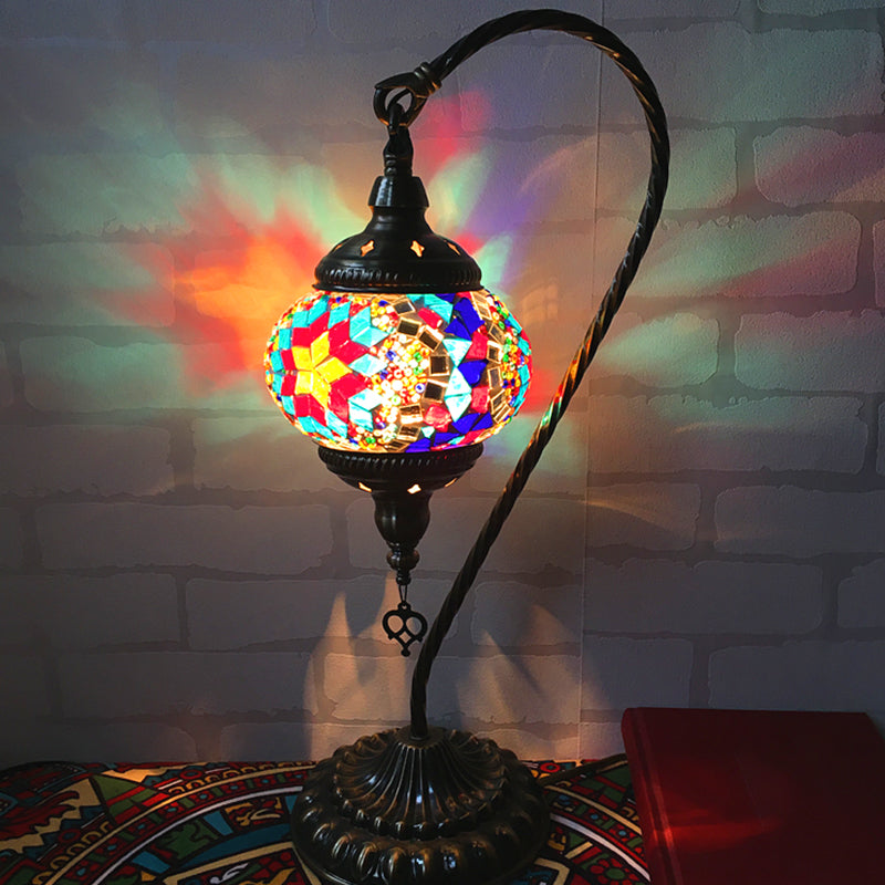 Curved Arm Bedroom Table Light Retro Stained Art Glass Single Bulb White/Yellow/Orange Nightstand Lamp Clearhalo 'Lamps' 'Table Lamps' Lighting' 1950430