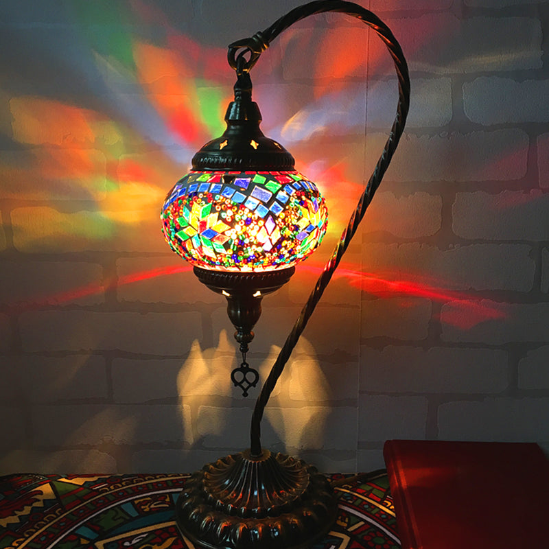 Curved Arm Bedroom Table Light Retro Stained Art Glass Single Bulb White/Yellow/Orange Nightstand Lamp Clearhalo 'Lamps' 'Table Lamps' Lighting' 1950433