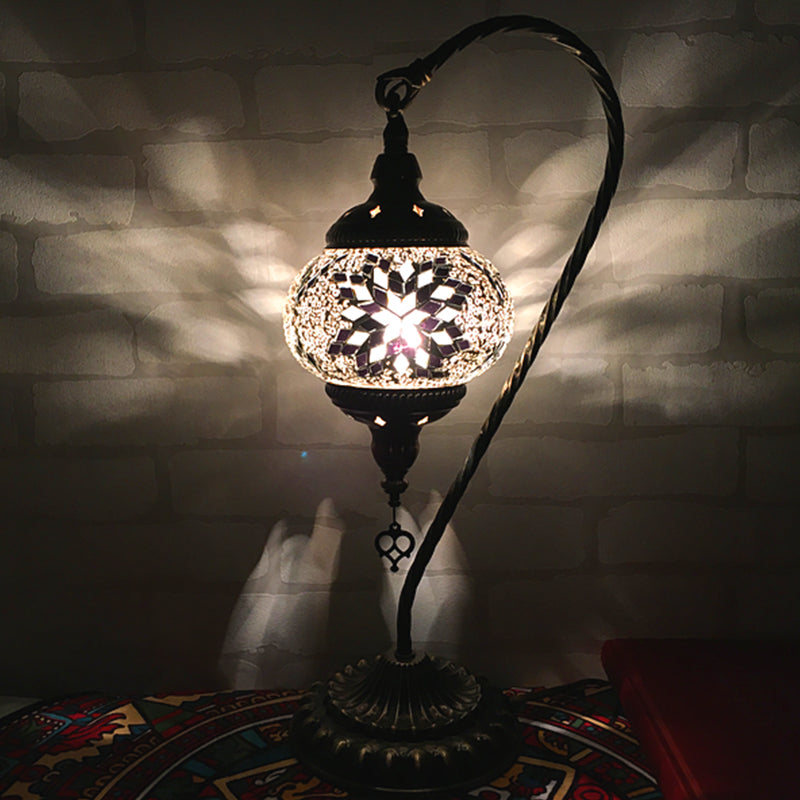 Curved Arm Bedroom Table Light Retro Stained Art Glass Single Bulb White/Yellow/Orange Nightstand Lamp Clearhalo 'Lamps' 'Table Lamps' Lighting' 1950436