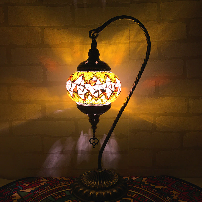 Curved Arm Bedroom Table Light Retro Stained Art Glass Single Bulb White/Yellow/Orange Nightstand Lamp Clearhalo 'Lamps' 'Table Lamps' Lighting' 1950439