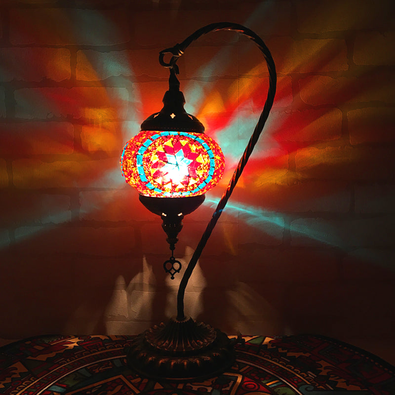 Curved Arm Bedroom Table Light Retro Stained Art Glass Single Bulb White/Yellow/Orange Nightstand Lamp Clearhalo 'Lamps' 'Table Lamps' Lighting' 1950442