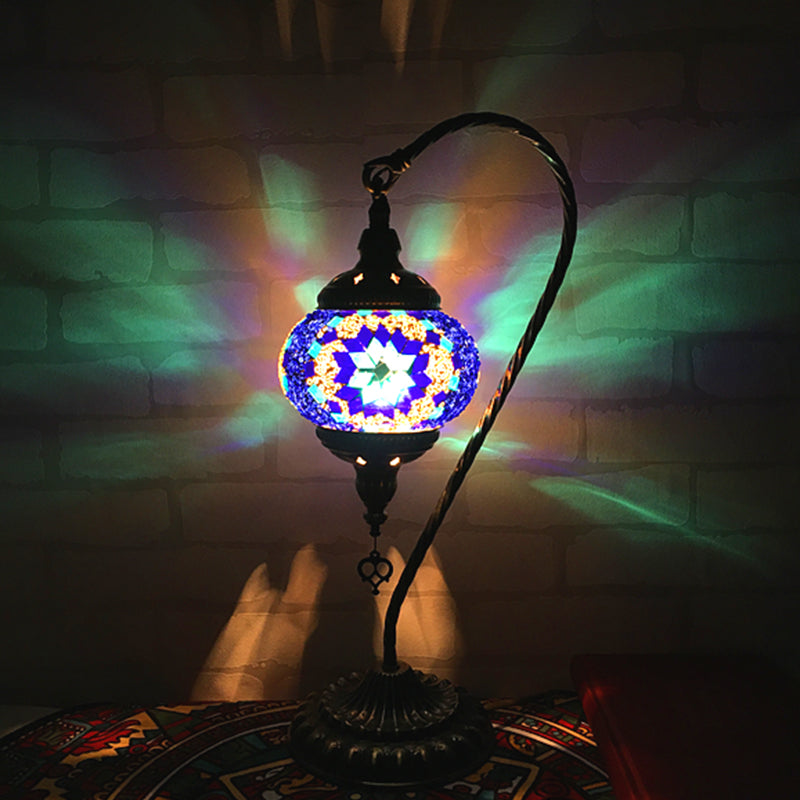 Curved Arm Bedroom Table Light Retro Stained Art Glass Single Bulb White/Yellow/Orange Nightstand Lamp Clearhalo 'Lamps' 'Table Lamps' Lighting' 1950445