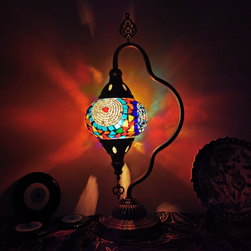 Curvy Arm Stained Glass Night Lamp Art Deco 1 Bulb Bedroom Nightstand Lighting in Red/Yellow/Orange Clearhalo 'Lamps' 'Table Lamps' Lighting' 1950452