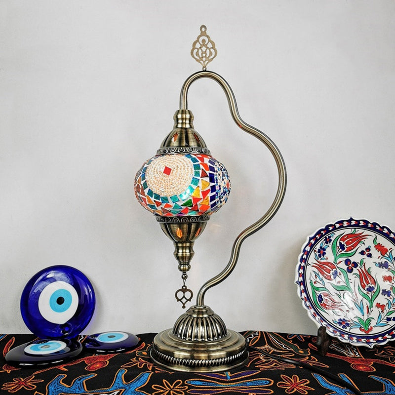 Curvy Arm Stained Glass Night Lamp Art Deco 1 Bulb Bedroom Nightstand Lighting in Red/Yellow/Orange White-Blue Clearhalo 'Lamps' 'Table Lamps' Lighting' 1950453