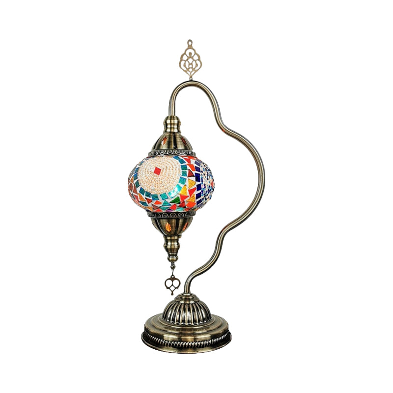 Curvy Arm Stained Glass Night Lamp Art Deco 1 Bulb Bedroom Nightstand Lighting in Red/Yellow/Orange Clearhalo 'Lamps' 'Table Lamps' Lighting' 1950454