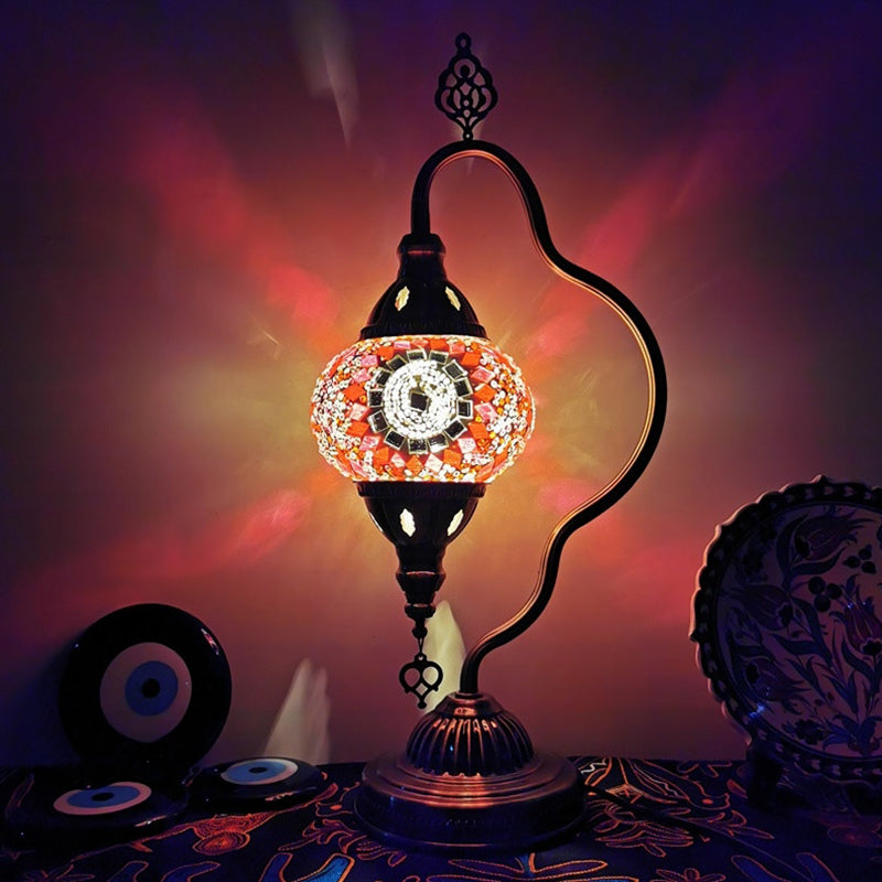 Curvy Arm Stained Glass Night Lamp Art Deco 1 Bulb Bedroom Nightstand Lighting in Red/Yellow/Orange Clearhalo 'Lamps' 'Table Lamps' Lighting' 1950458