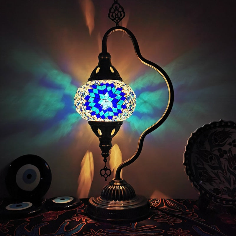 Curvy Arm Stained Glass Night Lamp Art Deco 1 Bulb Bedroom Nightstand Lighting in Red/Yellow/Orange Clearhalo 'Lamps' 'Table Lamps' Lighting' 1950461