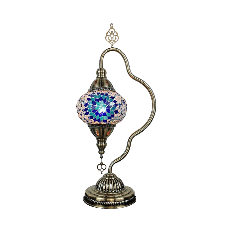 Curvy Arm Stained Glass Night Lamp Art Deco 1 Bulb Bedroom Nightstand Lighting in Red/Yellow/Orange Clearhalo 'Lamps' 'Table Lamps' Lighting' 1950463