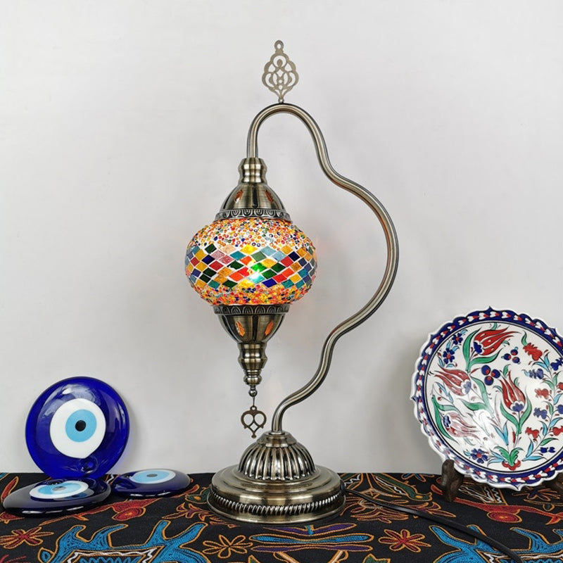 Curvy Arm Stained Glass Night Lamp Art Deco 1 Bulb Bedroom Nightstand Lighting in Red/Yellow/Orange Yellow Clearhalo 'Lamps' 'Table Lamps' Lighting' 1950465