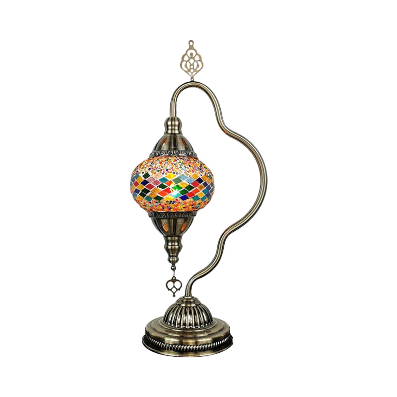 Curvy Arm Stained Glass Night Lamp Art Deco 1 Bulb Bedroom Nightstand Lighting in Red/Yellow/Orange Clearhalo 'Lamps' 'Table Lamps' Lighting' 1950466