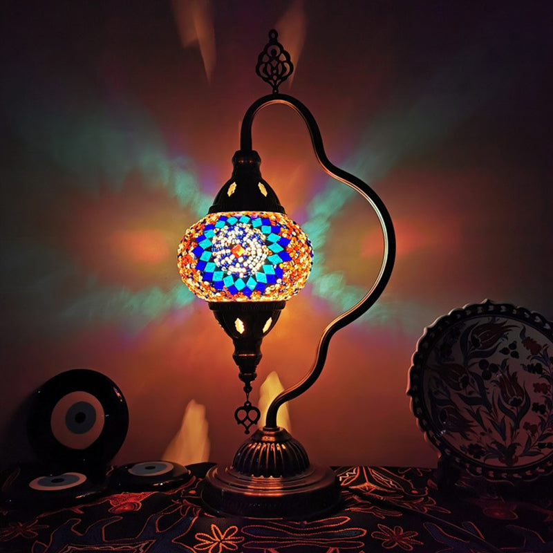 Curvy Arm Stained Glass Night Lamp Art Deco 1 Bulb Bedroom Nightstand Lighting in Red/Yellow/Orange Clearhalo 'Lamps' 'Table Lamps' Lighting' 1950467