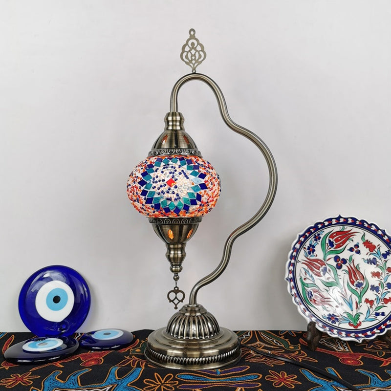 Curvy Arm Stained Glass Night Lamp Art Deco 1 Bulb Bedroom Nightstand Lighting in Red/Yellow/Orange Royal Blue Clearhalo 'Lamps' 'Table Lamps' Lighting' 1950468