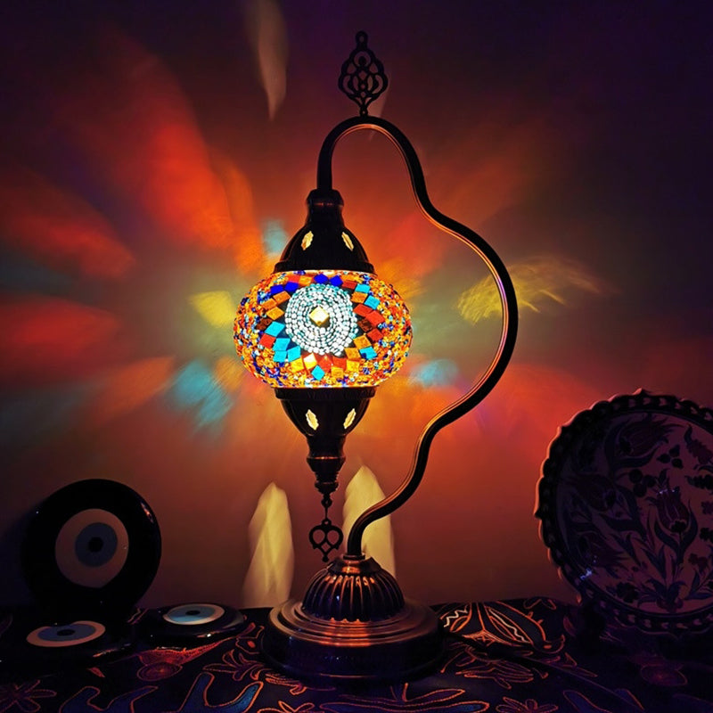 Curvy Arm Stained Glass Night Lamp Art Deco 1 Bulb Bedroom Nightstand Lighting in Red/Yellow/Orange Clearhalo 'Lamps' 'Table Lamps' Lighting' 1950470