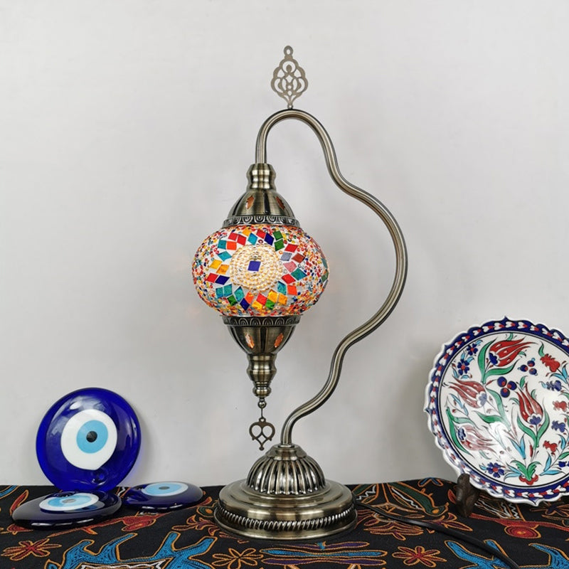 Curvy Arm Stained Glass Night Lamp Art Deco 1 Bulb Bedroom Nightstand Lighting in Red/Yellow/Orange Light Blue-White Clearhalo 'Lamps' 'Table Lamps' Lighting' 1950471