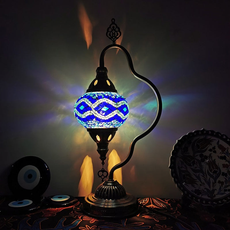 Curvy Arm Stained Glass Night Lamp Art Deco 1 Bulb Bedroom Nightstand Lighting in Red/Yellow/Orange Clearhalo 'Lamps' 'Table Lamps' Lighting' 1950473