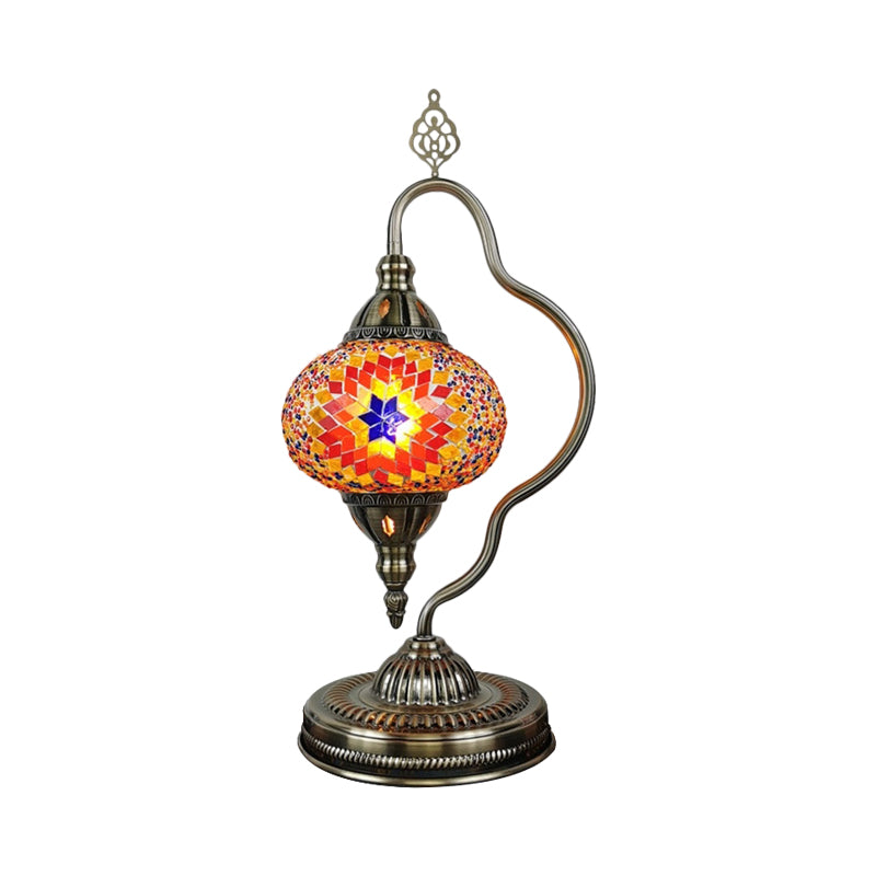 Stained Art Glass Globe Table Lamp Art Deco 1 Head Restaurant Night Light with Curvy Arm in White/Red/Yellow Clearhalo 'Lamps' 'Table Lamps' Lighting' 1950480