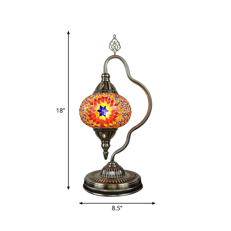 Stained Art Glass Globe Table Lamp Art Deco 1 Head Restaurant Night Light with Curvy Arm in White/Red/Yellow Clearhalo 'Lamps' 'Table Lamps' Lighting' 1950481