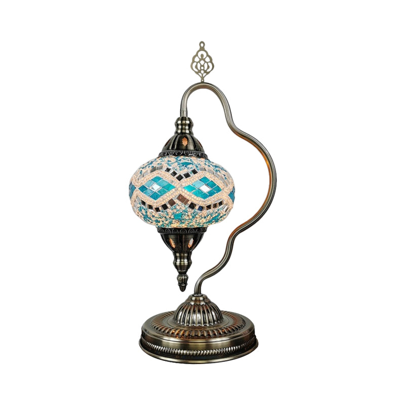 Stained Art Glass Globe Table Lamp Art Deco 1 Head Restaurant Night Light with Curvy Arm in White/Red/Yellow Clearhalo 'Lamps' 'Table Lamps' Lighting' 1950484