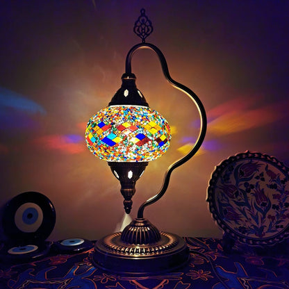 Stained Art Glass Globe Table Lamp Art Deco 1 Head Restaurant Night Light with Curvy Arm in White/Red/Yellow Light Yellow Clearhalo 'Lamps' 'Table Lamps' Lighting' 1950486