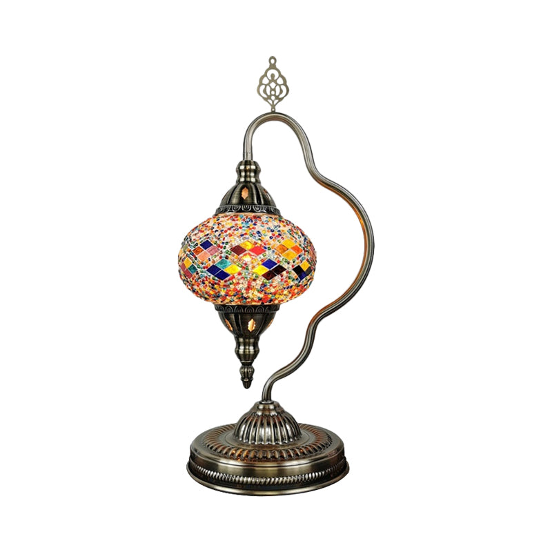 Stained Art Glass Globe Table Lamp Art Deco 1 Head Restaurant Night Light with Curvy Arm in White/Red/Yellow Clearhalo 'Lamps' 'Table Lamps' Lighting' 1950487