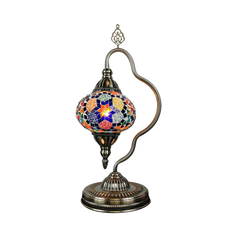 Stained Art Glass Globe Table Lamp Art Deco 1 Head Restaurant Night Light with Curvy Arm in White/Red/Yellow Clearhalo 'Lamps' 'Table Lamps' Lighting' 1950490