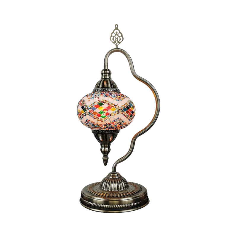 Stained Art Glass Globe Table Lamp Art Deco 1 Head Restaurant Night Light with Curvy Arm in White/Red/Yellow Clearhalo 'Lamps' 'Table Lamps' Lighting' 1950496