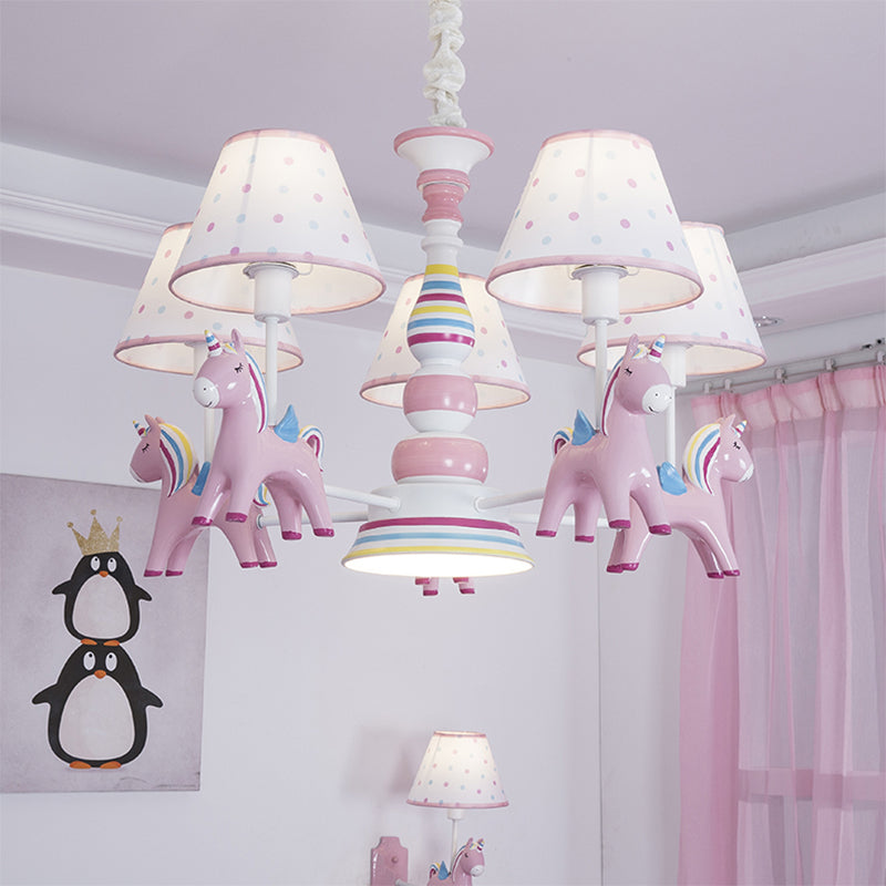 Resin Unicorn Suspension Light with Lace Shade Cartoon Chandelier in Pink for Baby Girl Clearhalo 'Ceiling Lights' 'Chandeliers' Lighting' options 195052