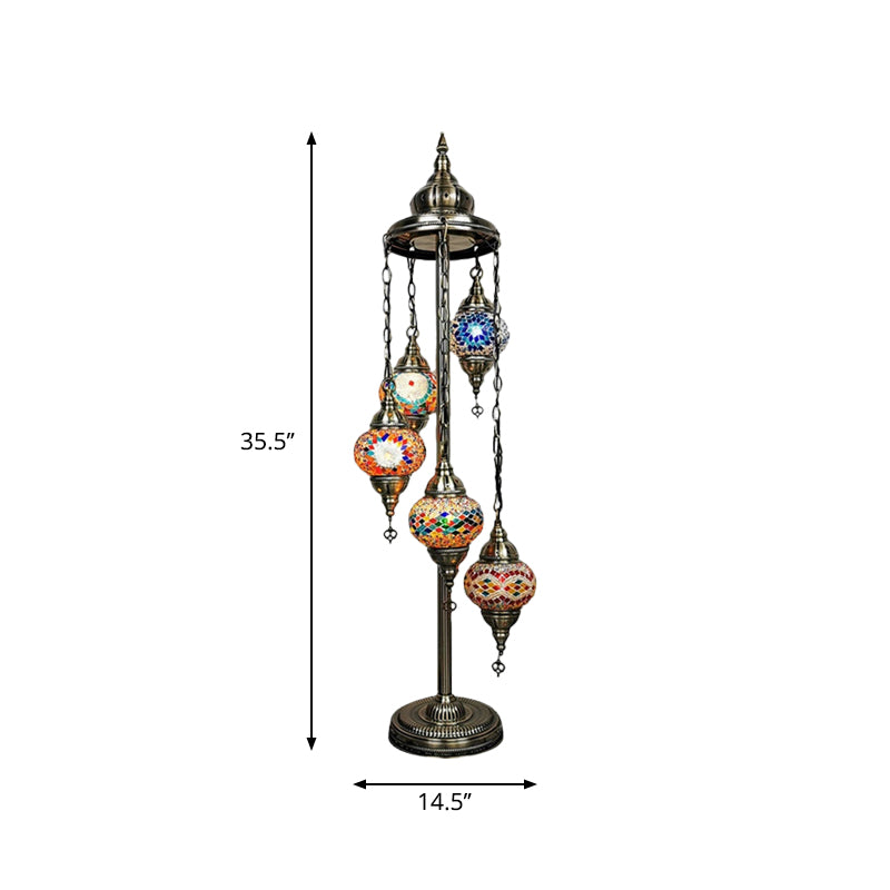 5 Heads Stained Art Glass Floor Light Traditional Beige/Red/Yellow Elliptical Bedroom Standing Lamp Clearhalo 'Floor Lamps' 'Lamps' Lighting' 1950539