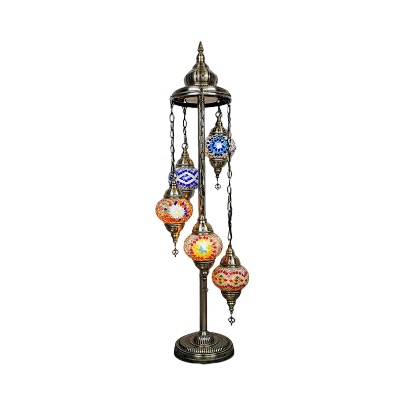 5 Heads Stained Art Glass Floor Light Traditional Beige/Red/Yellow Elliptical Bedroom Standing Lamp Clearhalo 'Floor Lamps' 'Lamps' Lighting' 1950542