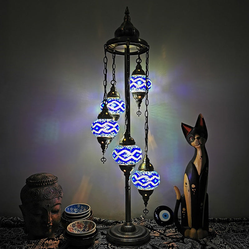 5 Heads Stained Art Glass Floor Light Traditional Beige/Red/Yellow Elliptical Bedroom Standing Lamp Royal Blue Clearhalo 'Floor Lamps' 'Lamps' Lighting' 1950543