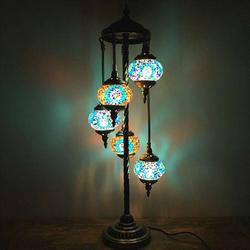 5 Heads Stained Art Glass Floor Light Traditional Beige/Red/Yellow Elliptical Bedroom Standing Lamp Light Blue Clearhalo 'Floor Lamps' 'Lamps' Lighting' 1950551
