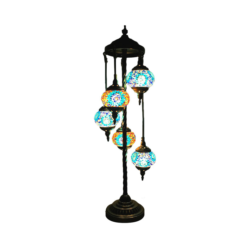5 Heads Stained Art Glass Floor Light Traditional Beige/Red/Yellow Elliptical Bedroom Standing Lamp Clearhalo 'Floor Lamps' 'Lamps' Lighting' 1950552