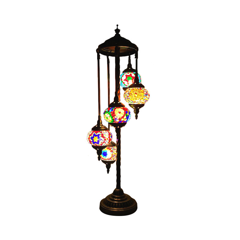 5 Heads Stained Art Glass Floor Light Traditional Beige/Red/Yellow Elliptical Bedroom Standing Lamp Clearhalo 'Floor Lamps' 'Lamps' Lighting' 1950555