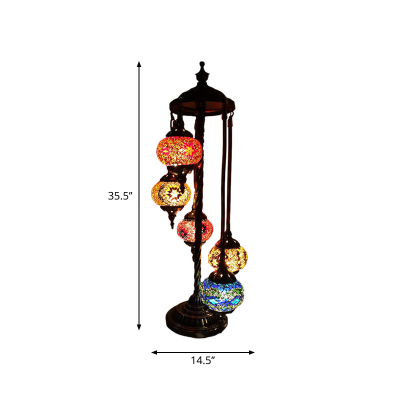 5 Heads Stained Art Glass Floor Light Traditional Beige/Red/Yellow Elliptical Bedroom Standing Lamp Clearhalo 'Floor Lamps' 'Lamps' Lighting' 1950558