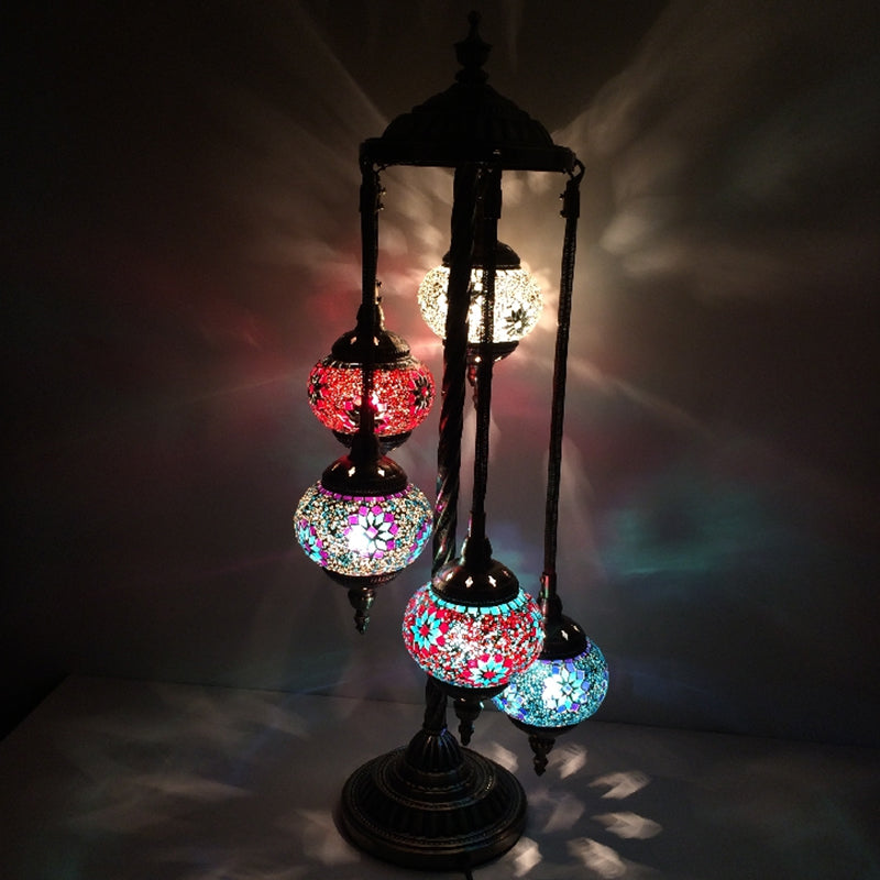 5 Heads Stained Art Glass Floor Light Traditional Beige/Red/Yellow Elliptical Bedroom Standing Lamp Purple Clearhalo 'Floor Lamps' 'Lamps' Lighting' 1950559