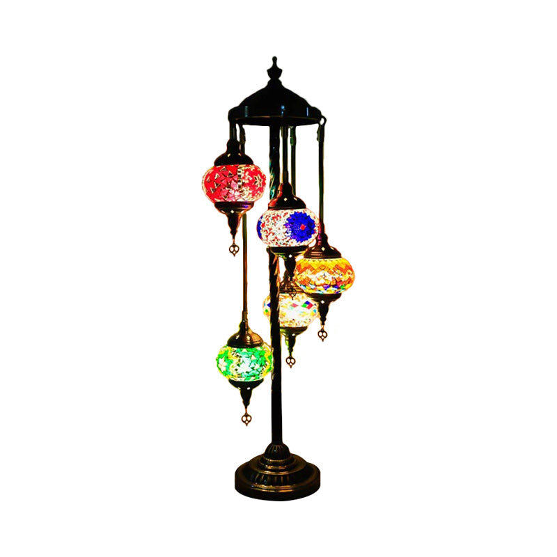 5 Heads Stained Art Glass Floor Light Traditional Beige/Red/Yellow Elliptical Bedroom Standing Lamp Clearhalo 'Floor Lamps' 'Lamps' Lighting' 1950562