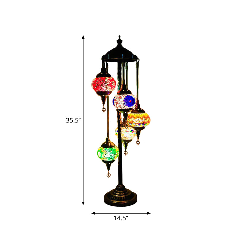5 Heads Stained Art Glass Floor Light Traditional Beige/Red/Yellow Elliptical Bedroom Standing Lamp Clearhalo 'Floor Lamps' 'Lamps' Lighting' 1950563